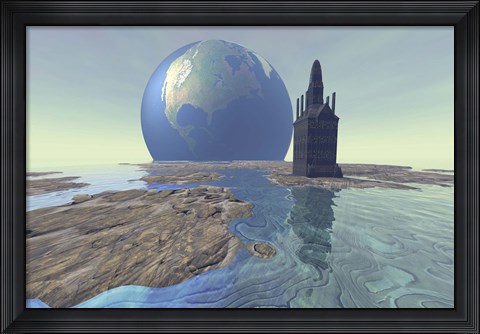 Framed Terraforming the moon with water and buildings Print
