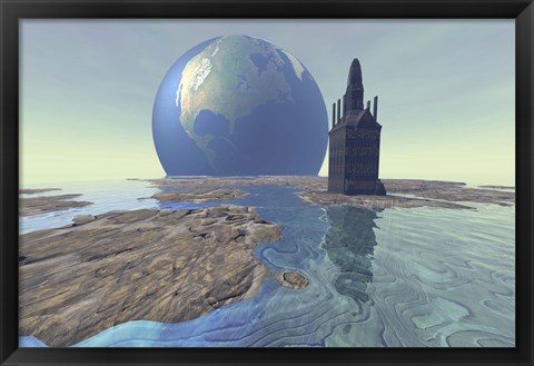 Framed Terraforming the moon with water and buildings Print