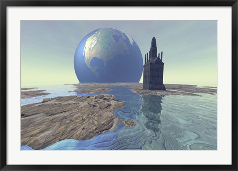 Framed Terraforming the moon with water and buildings Print