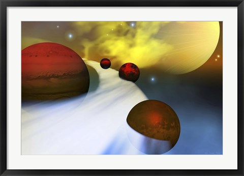 Framed planet Jupiter with its moon system Print