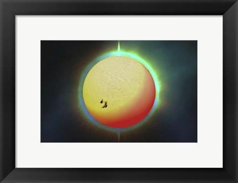 Framed sun with a colorful aura surrounding it Print