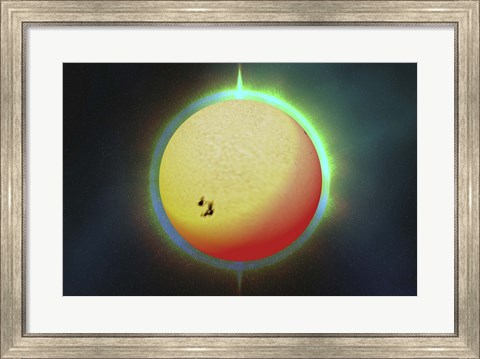 Framed sun with a colorful aura surrounding it Print