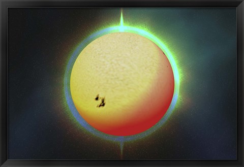 Framed sun with a colorful aura surrounding it Print