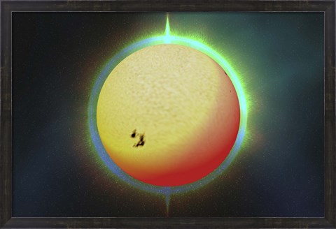 Framed sun with a colorful aura surrounding it Print