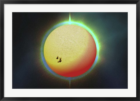 Framed sun with a colorful aura surrounding it Print