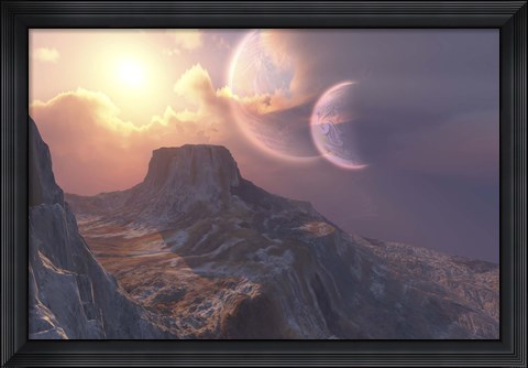 Framed This earthlike planet has a double moon system Print