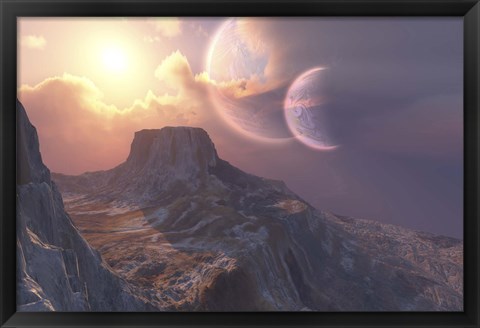 Framed This earthlike planet has a double moon system Print