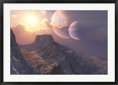 Framed This earthlike planet has a double moon system Print