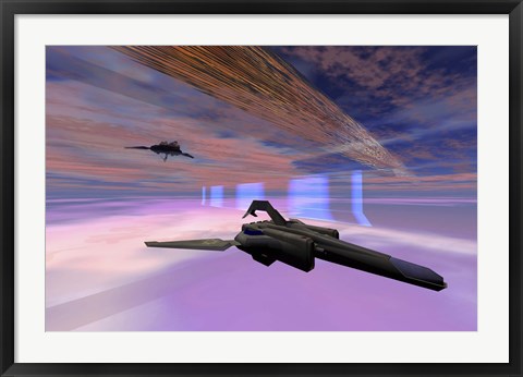 Framed Two starships warp along space enegy fields Print