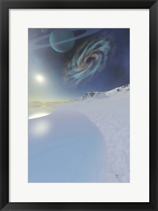 Framed Wintery seascape of an ice world Print