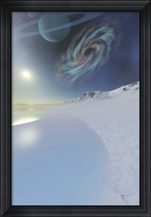 Framed Wintery seascape of an ice world Print