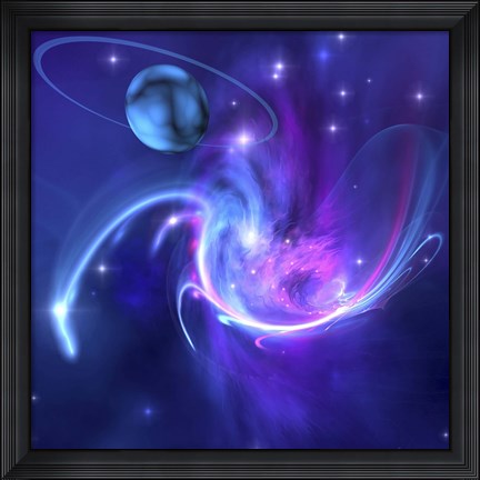 Framed beautiful nebula and a ringed planet Print