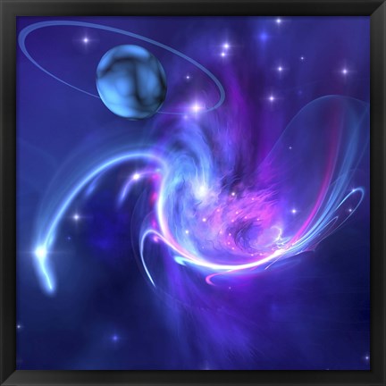 Framed beautiful nebula and a ringed planet Print