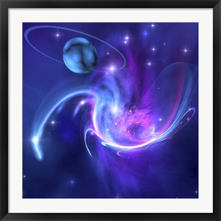 Framed beautiful nebula and a ringed planet Print