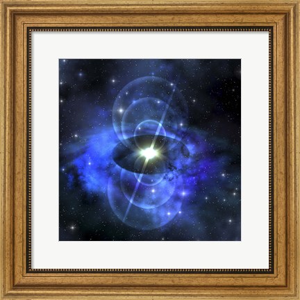 Framed brilliant star sends out magnetic waves out into surrounding space Print