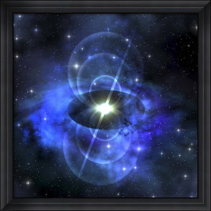 Framed brilliant star sends out magnetic waves out into surrounding space Print