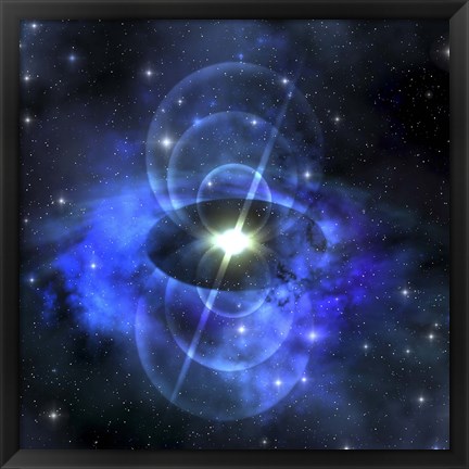 Framed brilliant star sends out magnetic waves out into surrounding space Print