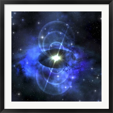 Framed brilliant star sends out magnetic waves out into surrounding space Print