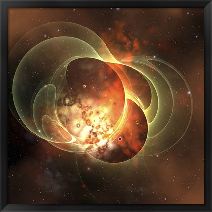 Framed constellation sits inside encircling gaseous rings in space Print