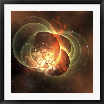 Framed constellation sits inside encircling gaseous rings in space Print