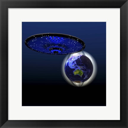 Framed Magnetic Force Field Around Earth and Flying Saucer Print