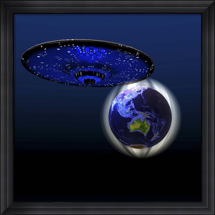 Framed Magnetic Force Field Around Earth and Flying Saucer Print