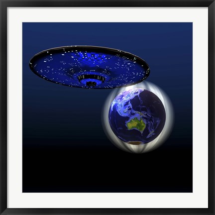 Framed Magnetic Force Field Around Earth and Flying Saucer Print