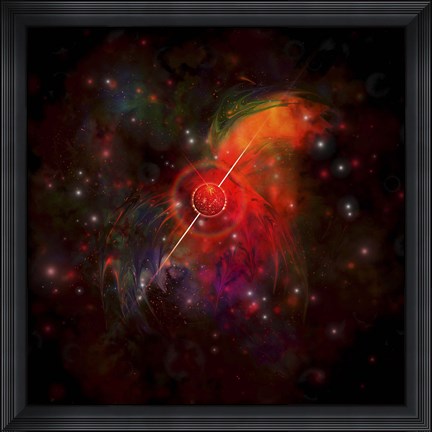 Framed pulsar star radiating strong beams of light Print