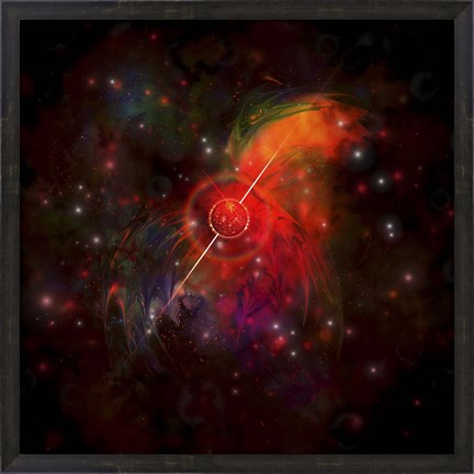 Framed pulsar star radiating strong beams of light Print