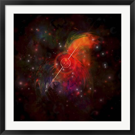 Framed pulsar star radiating strong beams of light Print