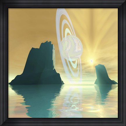 Framed striking sunburst on this cosmic seascape Print