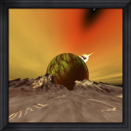 Framed asteroid hits a moon near to this planet out in the cosmos Print