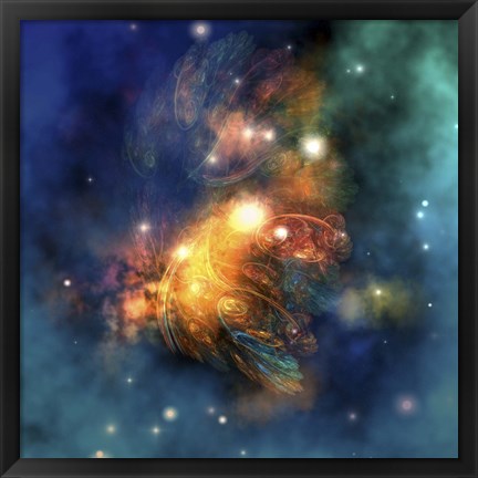 Framed Cosmic image of a colorful nebula out in space Print