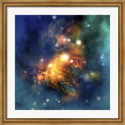 Framed Cosmic image of a colorful nebula out in space Print