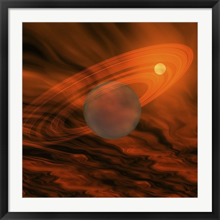 Framed Cosmic image of a giant gaseous ringed planet Print