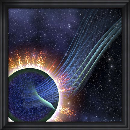 Framed Powerful energies surge out into space from this gas giant Print