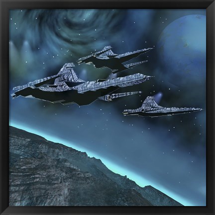 Framed Starships near an alien planet Print