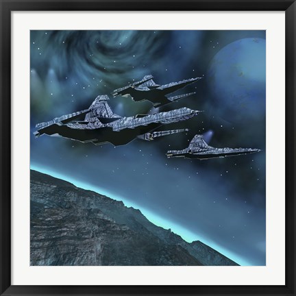 Framed Starships near an alien planet Print