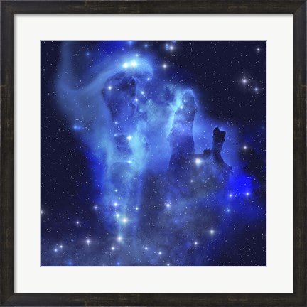 Framed brilliant blues of this star making nebula shine throughout the cosmos Print
