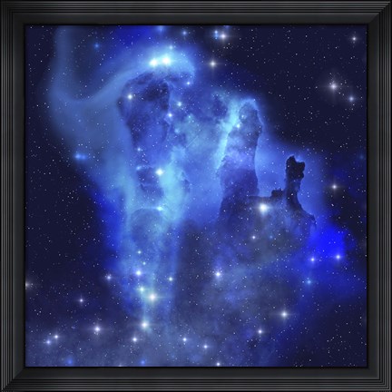 Framed brilliant blues of this star making nebula shine throughout the cosmos Print