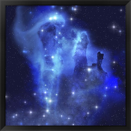 Framed brilliant blues of this star making nebula shine throughout the cosmos Print