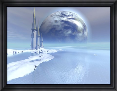 Framed castle sits near the ocean on this beautiful world Print