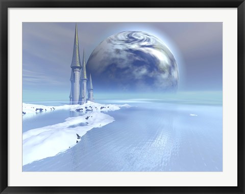 Framed castle sits near the ocean on this beautiful world Print