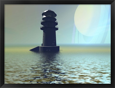 Framed lighthouse beacon on an alien planet Print