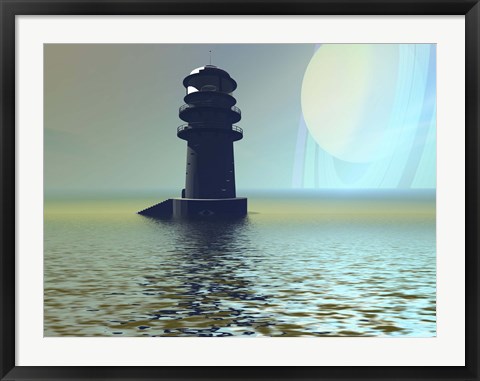 Framed lighthouse beacon on an alien planet Print