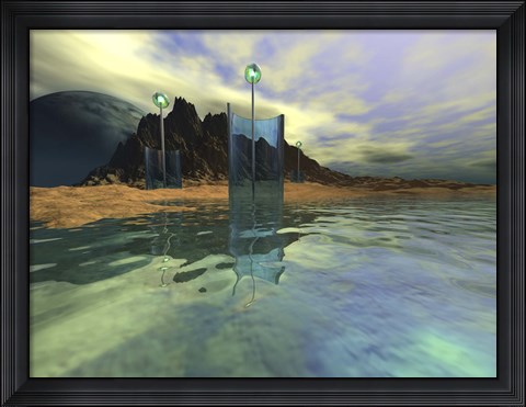 Framed Alien structures gather light for energy on this world Print