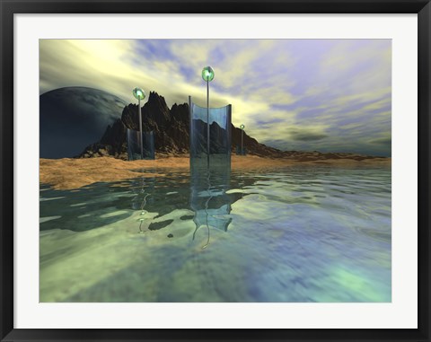 Framed Alien structures gather light for energy on this world Print