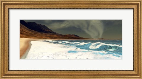 Framed White surf comes into shore from a waterspout Print