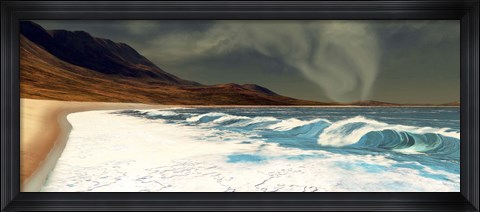 Framed White surf comes into shore from a waterspout Print