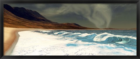 Framed White surf comes into shore from a waterspout Print